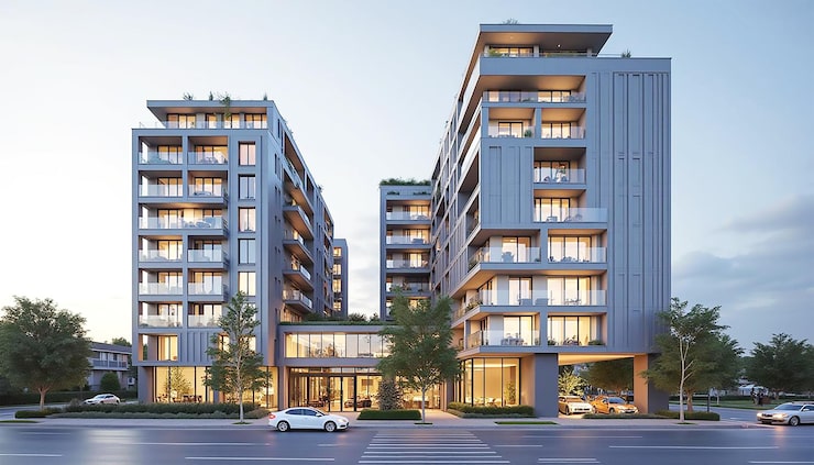 Artist's impression of apartment towers, shown for Brigade Gunjur