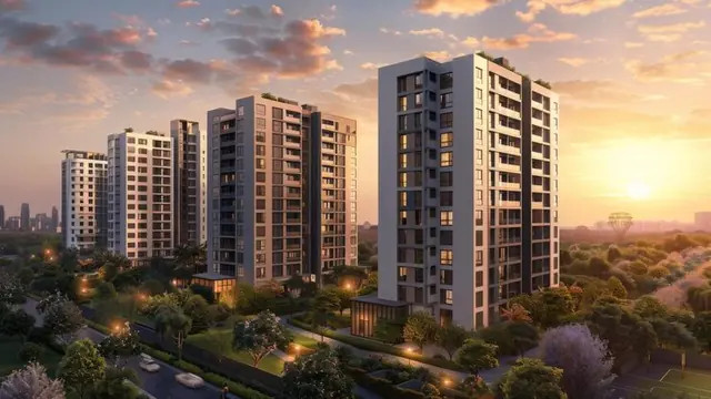 Artist's impression of apartment towers, shown for Brigade Old Madras Road